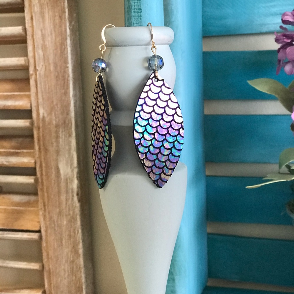 Leather mermaid earrings